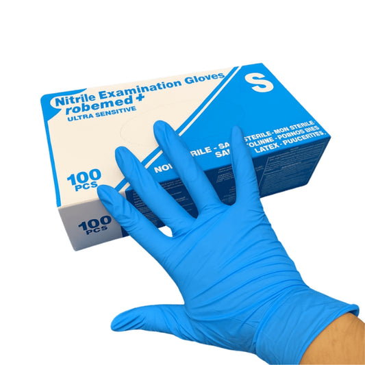 Gants d’examen nitrile bleu non poudrés (boîte de 100)